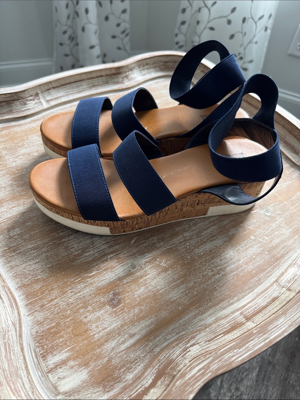 a.n.a Navy Elastic-Strap Cork Wedge Sandal9.5